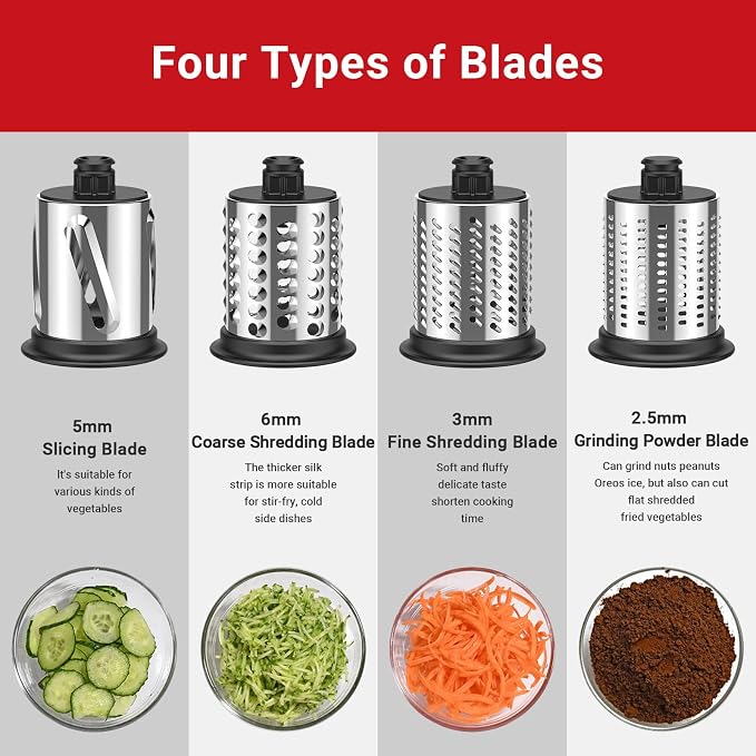 GVODE Stainless Steel Slicer Shredder Attachment for KitchenAid Mixer | Cheese Grater Attachment for KitchenAid Stand Mixer, Grinding Powder, Salad Maker with 4 Blades