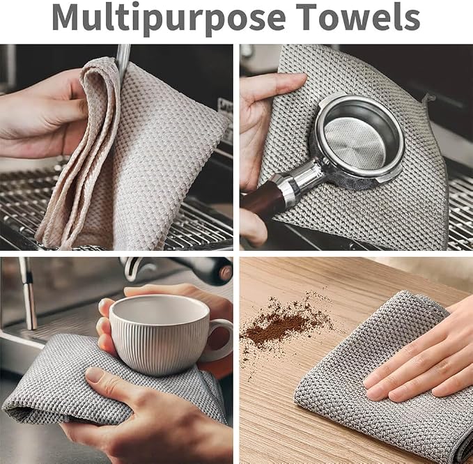Barista Towels 6 Pack, Espresso Machine Accessories, 12"x12" | Thick Microfiber Coffee Cleaning Cloths, Essential Coffee Bar Accessories, Ideal for Steam Wands, Milk Frother, Countertops