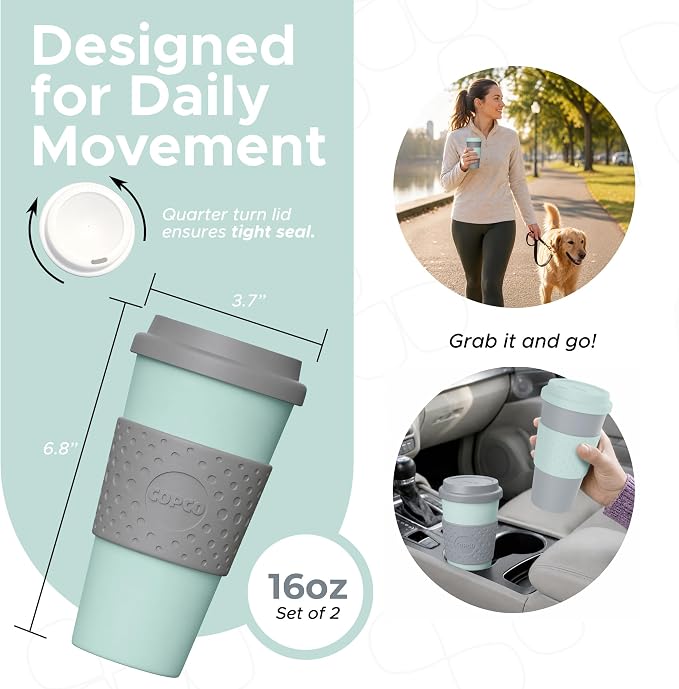 Copco Acadia Travel Mug, 16 Oz - Aqua & Gray, Set of 2
