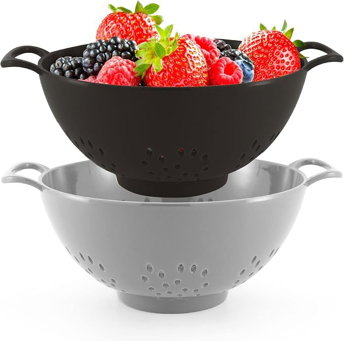 Meadow Lane 6-Inch Small Colanders, 3-Cup Food Strainers, Black/Gray, 2-Pack