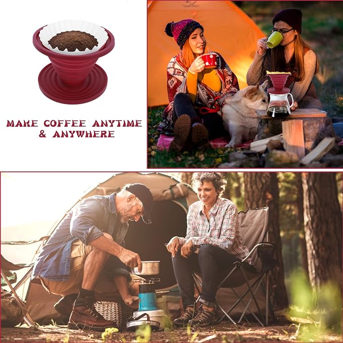 Prasacco Pour Over Coffee Dripper Foldable Travel Pour Over Coffee Maker | Portable Camping Coffee Maker Reusable Silicone Pour Over Coffee Filter for Backpacking Camping Home Office