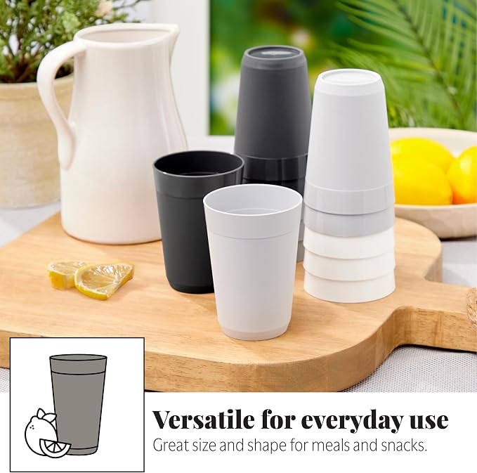 US Acrylic Newport 10 ounce Unbreakable Plastic Stackable Juice Tumblers in Grey Stone | Set of 12 Drinking Cups | Reusable, BPA-free, Made in the USA, Top-rack Dishwasher and Microwave Safe