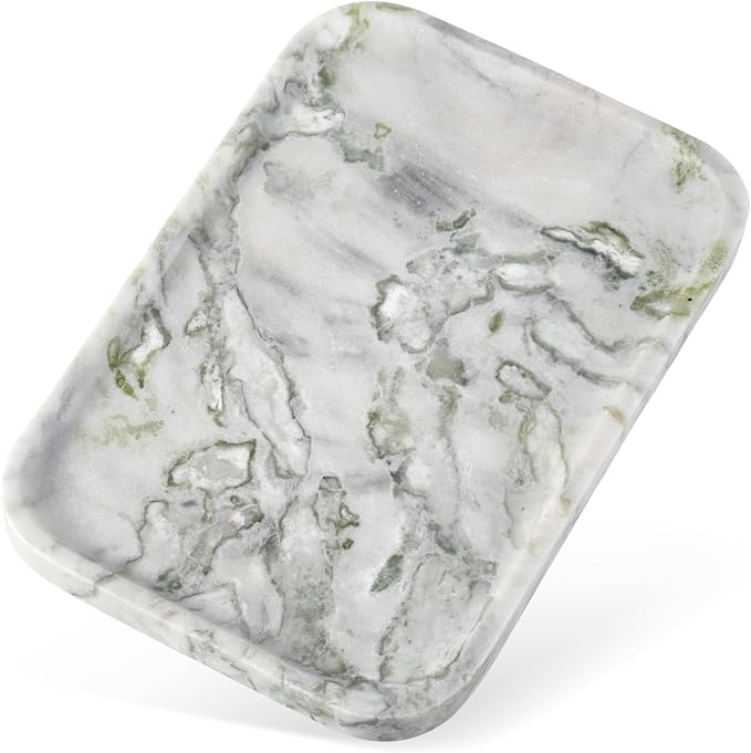 Karibiber Luxury Marble Vanity Tray, Bathroom Tray Countertop, Bianco Marble/Stone, Home Decorative Dresser Organizer, Storage for Kitchen Sink, Perfume Jewelry Holder(Green&White)