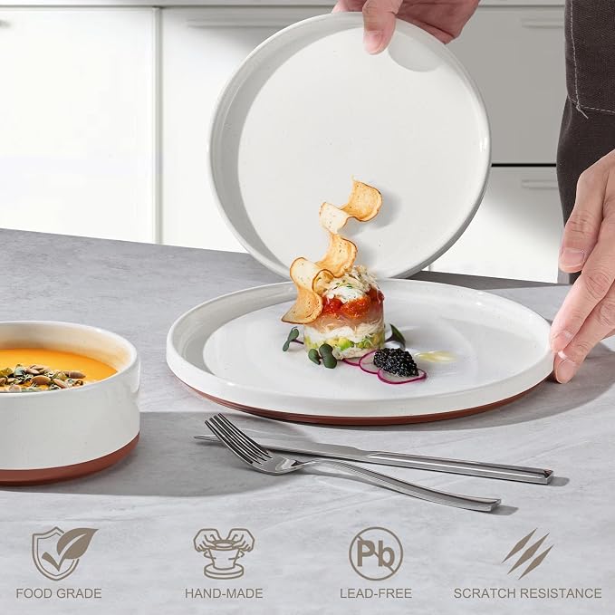 LIANYU Plates and Bowls Sets, 12 Pieces Stoneware Dinnerware Set for 4 | Modern Kitchen Dinner Set Ceramic Dishware Dishes Set, Microwave and Dishwasher Safe, Cloud White