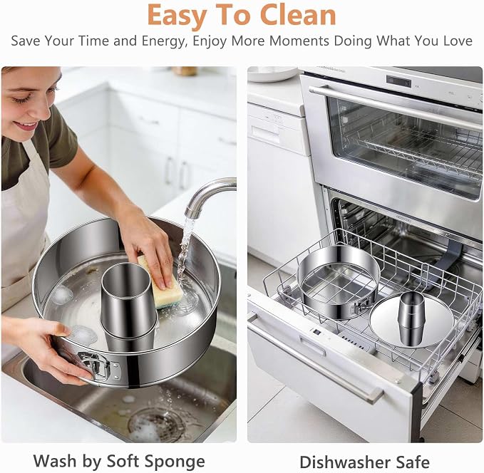 10-Inch Pound Cake Pan with Removable Bottom, 304 Food-Grade Stainless Steel Springform Bundt cake pan, Leak-Proof & Dishwasher Safe - Perfect for Angel food, Pound & Chiffon Cakes