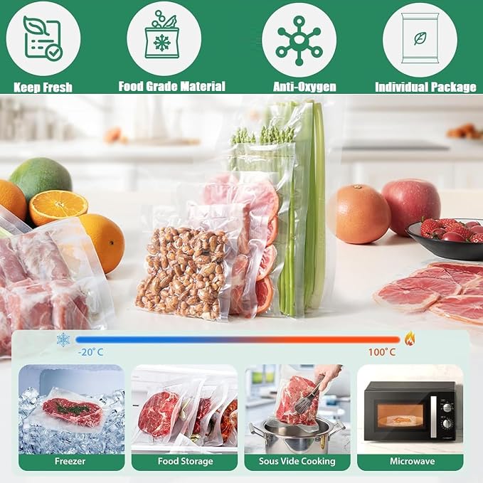 Vacuum Sealer Bags for Food - 200 Pack Precut (8"x12"+6"x10") Vacuum Seal Bags | Commercial Grade BPA-Free | 6X Longer Freshness | Fits All Clamp Machines | For Food Storage, Meal Prep & Sous Vide