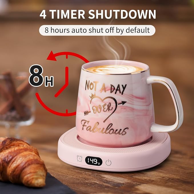 Coffee Mug Warmer & Not A Day Mug Set, Coffee Cup Warmer for Desk | Smart Beverage Warmer Plate for Coffee,Tea,4 Temperature Setting,8-Hours Auto Shut Off,14oz Mug with Spoon & Lid Included