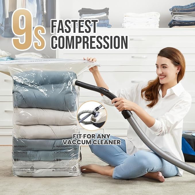 TAILI 12 Pack Cube Vacuum Storage Bags, Jumbo Size(31x40x15 inch), Cream | Extra Large Vacuum Seal Bags for Clothing, Comforters, Blankets, Bedding, Space Saver No Pump Compression Cube