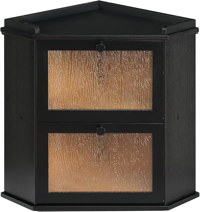 HOOBRO Bread Box, Corner Bread Box for Kitchen Countertop, 2-Tier Bamboo Bread Box, Food Storage Box, Bread Storage Container with Shelf, Bread Bin for Kitchen, Dining Room, Black BK19MB01