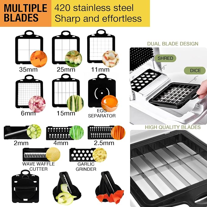 22 in 1 Vegetable Chopper Food Chopper, Multifunctional Onion Dicer Veggie Chopper with Container, Manual Vegetable Cutter Slicer Grater for Kitchen, Fruit Tomato Cheese Shredder Kitchen Gadget