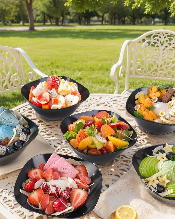 bUCLA 50 Pack Black Plastic Serving Bowls - 16oz Disposable Bowls for Dessert/Ice Cream/Salsa/Snack/Candy, Ideal for Party & Graduation