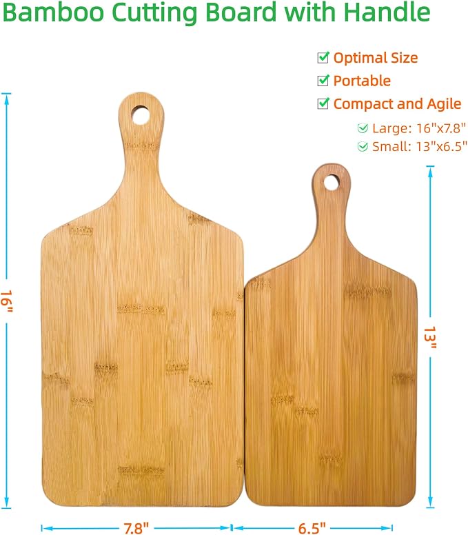 Small Bamboo Cutting Board with Handle, 13x6.5Inch Charcuterie Serving Tray | Premium Natural Wood Serving Board. Perfect for cutting, serving cheese charcuterie. Eco-friendly. Kitchen Décor. Ideal Gift