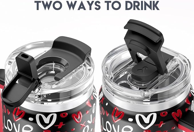 Meoky 40 oz Tumbler with Handle and Straw, Insulated Tumbler with Lid and Straw, Stainless Steel Travel Mug, Keeps Cold for 34 Hours, 100% Leak Proof, Fits in Car Cup Holder (Romance)