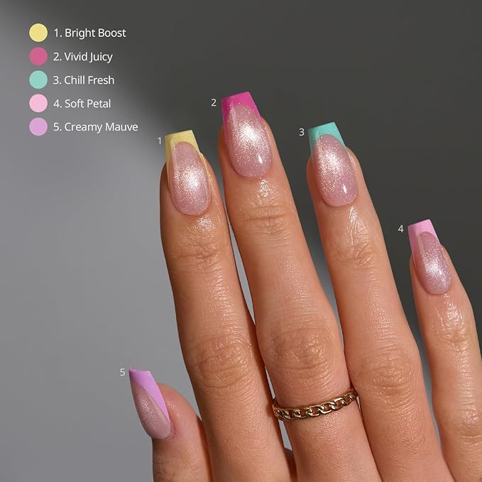 BTArtboxnails XCOATTIPS Pastel French Tip Press On Nails, S Coffin, Cat Eye | Lamp-Curable 4-Week Wear, Salon Quality Value at Home, Natural Nail Look, Easy-to-Apply for Beginners, 160ct Nail Tips Only