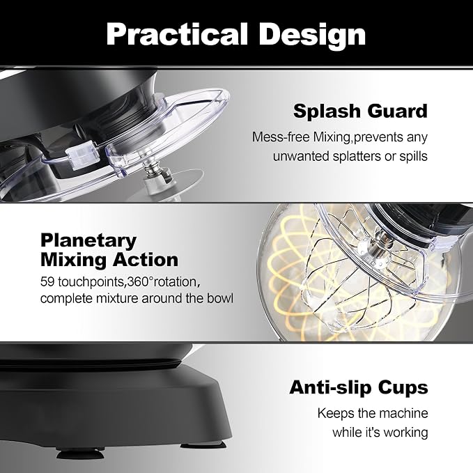 Kitchen in the box Stand Mixer 8.5 QT, 900 Watt Heavy Dough Mixer (Black) | 10 Speed Adjustable, 8.5 Quart Mixing Bowl with Handle, Tilt-head, Whisk, Flat Beater and Splash Guard