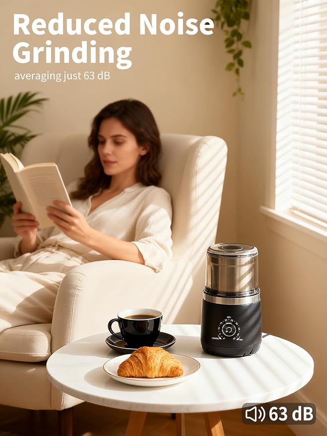 LAOION Electric Coffee Grinder with Silent Grinding Blades & Timer Knob | Adjustable Coarse to Fine, Espresso Grinder with Removable Stainless Steel Bowl for Coffee Bean, Herb, Spices, Seeds (Black)