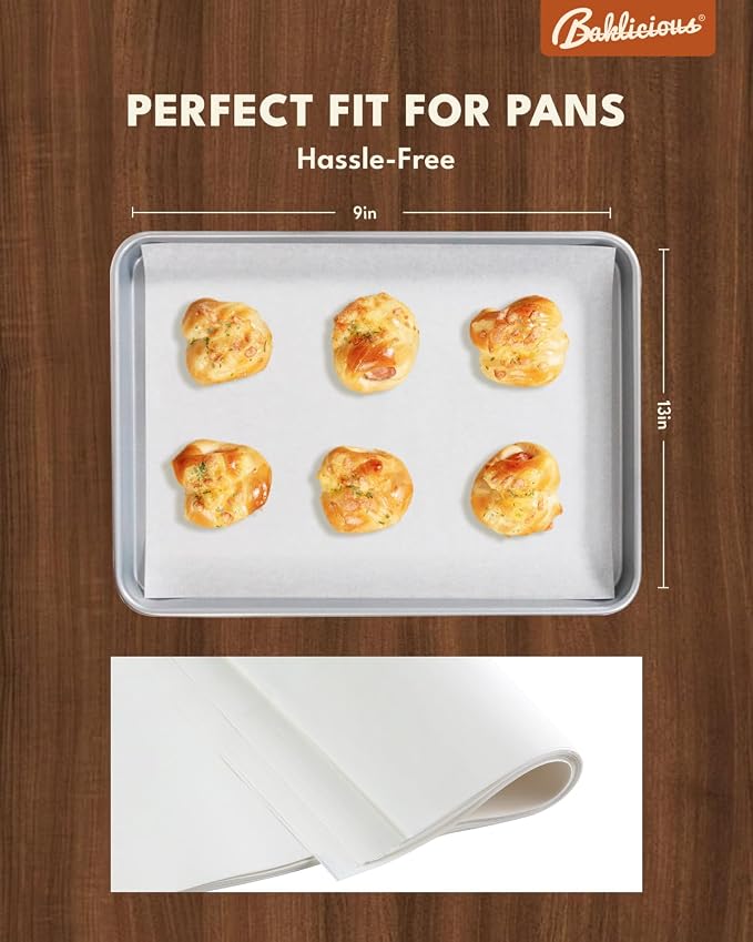 Baklicious 9x13inch 220pcs White Pre-Cut Non-Stick Parchment Baking Sheets | for Air Fryer, Oven, Bakeware, Steaming, Cooking Bread, Cupcake, Meat, Cookies