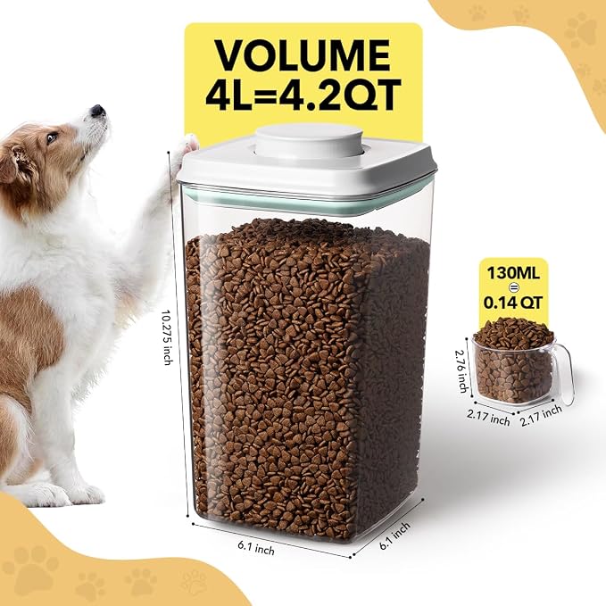 Dog Food Storage Container with 130ml Scoop – 4L/4.2qt Airtight Dog Food Container for Kibble & Treats, BPA-Free Cat Food Storage Container, Stackable Pop Lid Plastic Container with Lid (4.2Qt*2)