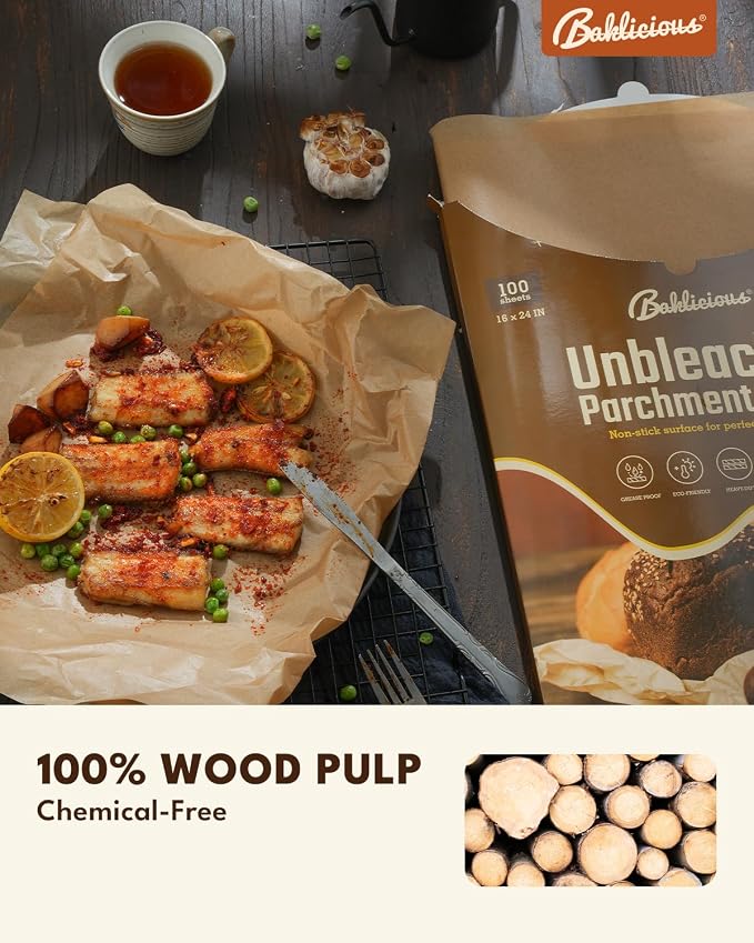 Baklicious 16x24inch 100pcs Unbleached Precut Non-Stick Full Parchment Paper