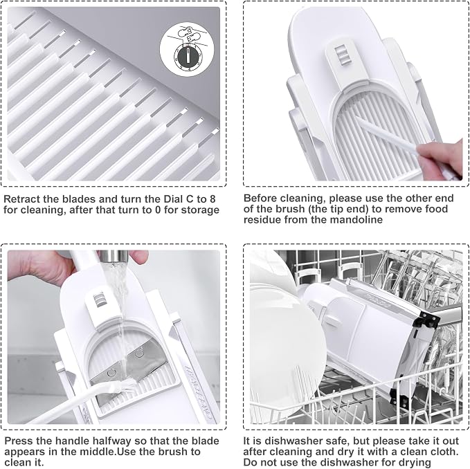 Safe Mandoline Slicer for Kitchen, Vegetable & Food Cutter (Only Slice) | Thickness Adjustable 0.1-8 mm, Potato Slicer for Chips, Easy to Clean, Storage, Kitchen Faster Slice, Dishwasher-safe (White)