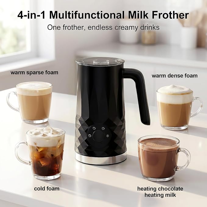COFUN Milk Frother, 4-in-1 Electric Milk Frother and Steamer | 11.8oz Automatic Hot & Cold Foam Maker, Dishwasher Safe, Quiet Operation for Coffee, Latte, Cappuccino, Hot Chocolate (Black)