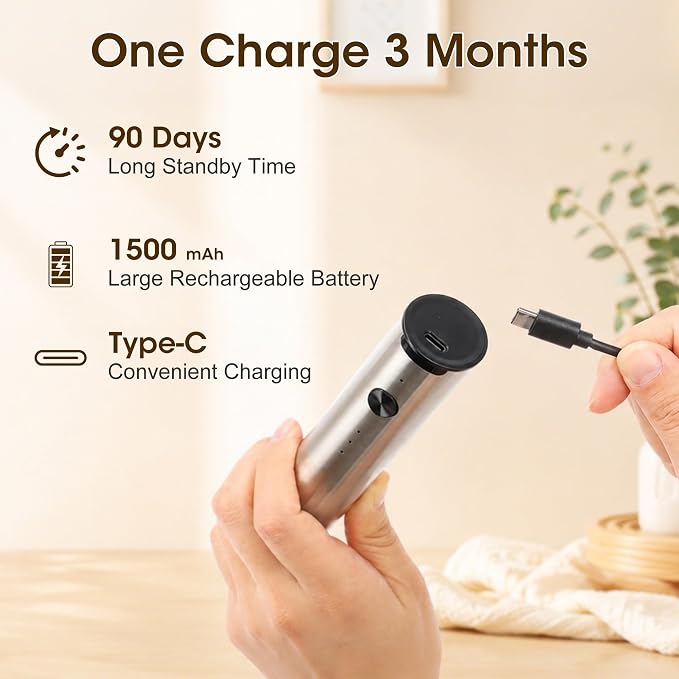 Milk Frother Handheld, Electric Milk Foamer with 2 Whisks & 3 Speeds, USB-C Rechargeable Stainless Steel Drink Mixer, Mini Egg Beater for Latte Cappuccino Matcha Hot Chocolate Protein Shake, Silver
