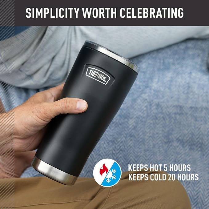 THERMOS ICON SERIES, Stainless Steel Tumbler with Slide Lock, 18 Ounce, Matte Stainless Steel