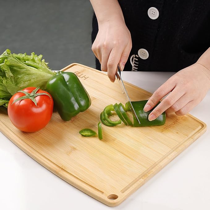 HTB Bamboo Cutting Board for Kitchen Wooden Chopping Board, Large 1PCS | Lightweight, Solid, Large, Bamboo, Sandwich Boards, Serving Boards, Breakfast, Machine wash