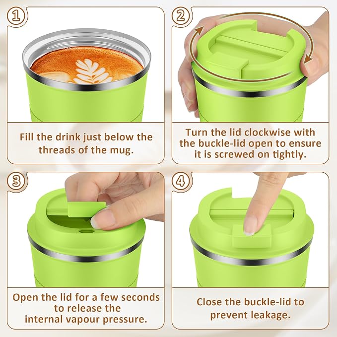KETIEE Coffee Mug 12oz, Insulated Travel Mug with Leakproof Lid, Double Wall Vacuum Travel Coffee Mug Stainless Steel Reusable Coffee Cup for Hot and Iced Coffee Tea Water (Green) | Double Wall Vacuum Travel Coffee Mug Stainless Steel Reusable Coffee C...