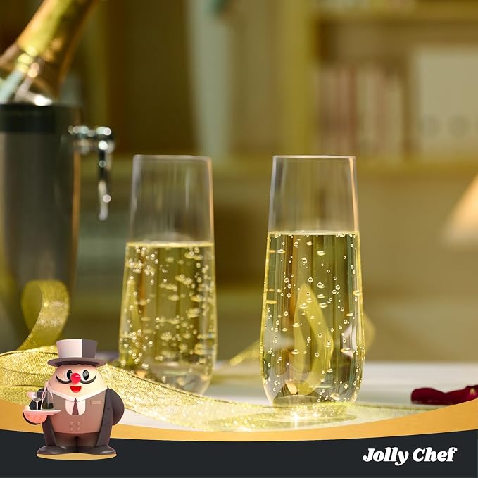 JOLLY CHEF 24 Pack 9 oz Stemless Plastic Champagne Flutes Crystal Glasses | Clear Stemless Plastic Toasting Glasses, Disposable Unbreakable Drinkware Ideal for Wedding, Birthday, Party, Thanksgiving