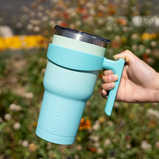 BJPKPK 30 oz Tumbler with Handle & Straw, Insulated Stainless Steel Mug | Double Wall Vacuum, Keeps Hot/Cold, Thermal Cup, BPA Free, Dishwasher Safe, Cupholder Fit, Coffee & Travel, Ocean Dream