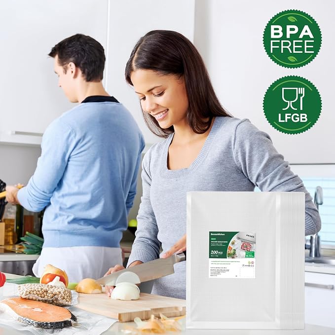 Bonsenkitchen Precut Vacuum Sealer Bags 200 Quart 8" x 12", BPA Free | Commercial Grade Textured Food Vacuum Sealer Bag, Thick Embossed Bags for Storage and Sous Vide Cooking, VB3208