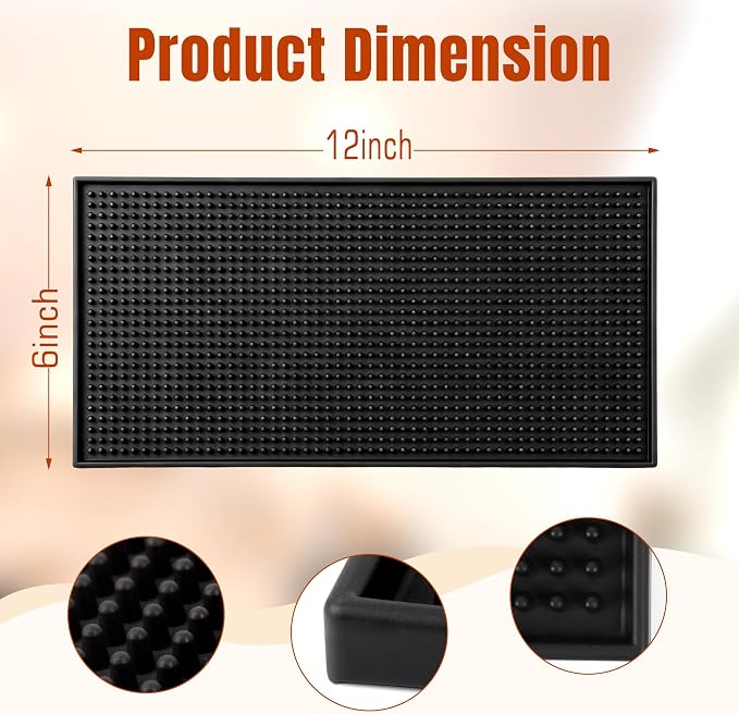 XieNie Bar Mat, 12"x6" Non-Slip PVC Mats for Home Coffee Bar Countertop | Versatile for Coffee Drinks Cocktail Makers, Keep Bar Counter Tops Neat Tidy, Dry Dishes Cups Glasses, Hand and Machine Wash