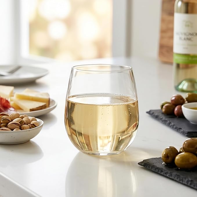Amazing Abby - Cindy - 14-Ounce Unbreakable Tritan Wine Glasses (Set of 6), Plastic Stemless Wine Tumblers, Reusable, BPA-Free, Dishwasher-Safe, Perfect for Poolside, Outdoors, Camping, and More