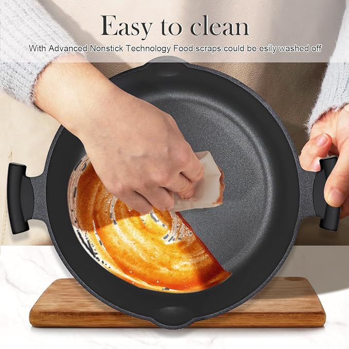 AIKENBBKK Frying Pan Skillet Nonstick with Lid, 14 Inch Large Deep Saute Pan, Big Induction Pan Non Stick, 2-1 Cooking Cookware with Helper Handle, Family Size, Suitable for All Stoves, PFOA-Free, Red