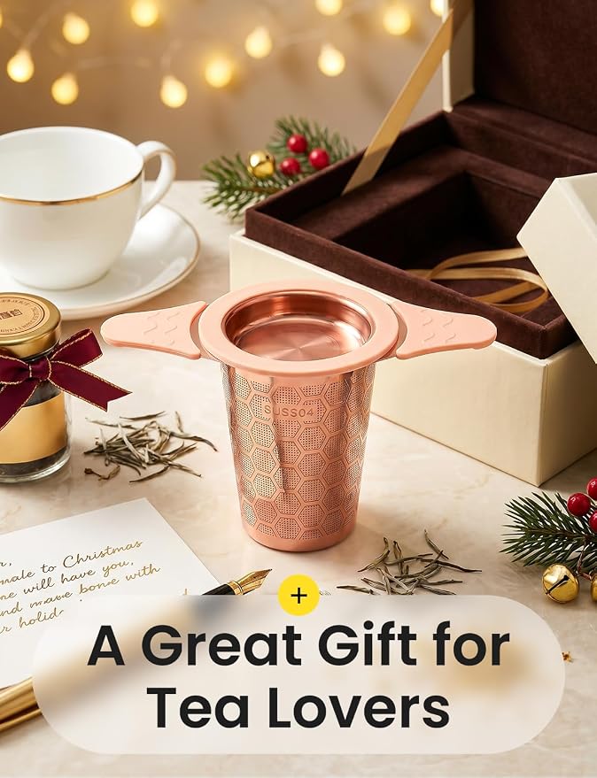 Tea Infuser for Loose Leaf Tea,Stainless Steel Tea Strainer with Silicone Handles,Extra Fine Mesh Tea Strainers for Loose Tea Filter Fine Tea Leaves Effectively,Fits TeaPots/Mugs (Rose gold)