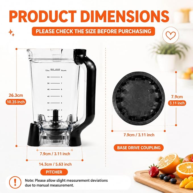 2-Pack 72oz Replacement Pitcher for Ninja BN750 BN751 BN800 BN801 | BPA-free, dishwasher safe. Compatible with Ninja BN750 BN751 BN800 BN801 DB751A series