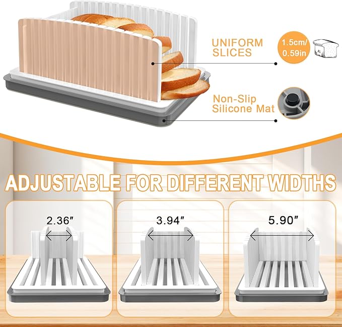 Kiss Core New Upgrade Bread Slicer for Homemade Bread with Adjustable Width | Bread Slicing Guide Foldable and Compact Cutting Guide with Crumb Tray Suitability for Homemade Bread Bagel Cakes