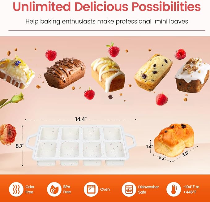 Single 8-Cavity Mini Silicone Loaf Mold, BPA-Free Reinforced Rim For Treats | Compact 8-Cavity Design Makes Mini Bites, BPA-Free Silicone And Sturdy Rim Support Easy Release For Snacks And Handmade Gifts