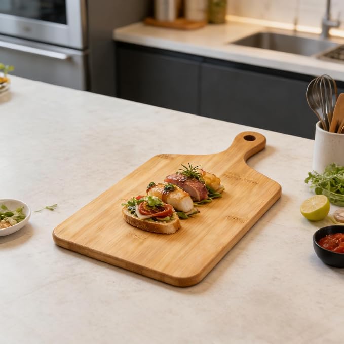6 Pack Small Bamboo Cutting Board for Kitchen (13'' x 6.5''), Wooden Cutting Board with Handle, Charcuterie Board, Cheese Board, Decorative Wooden Serving Board