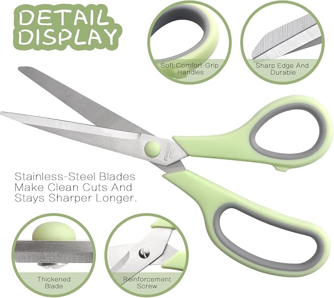 LONGKEY 8.5" Pastel Scissors 3-Pack, Ultra Sharp Stainless Steel, Gray | Soft Comfort-Grip Right/Left Hand