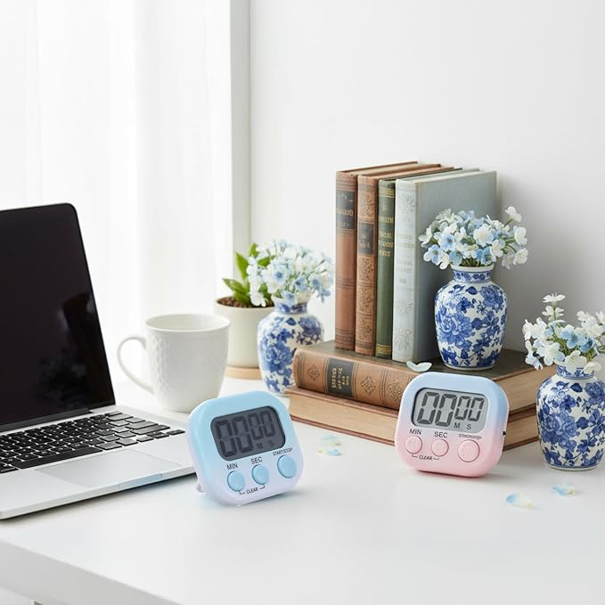 Weewooday 12 Pcs Digital Kitchen Magnetic Timer Bulk Classroom Count up Countdown Egg Timer Cute Desk Stopwatch for Back to School Teacher Kids Cooking Office(Pink and Blue,Gradient Style)