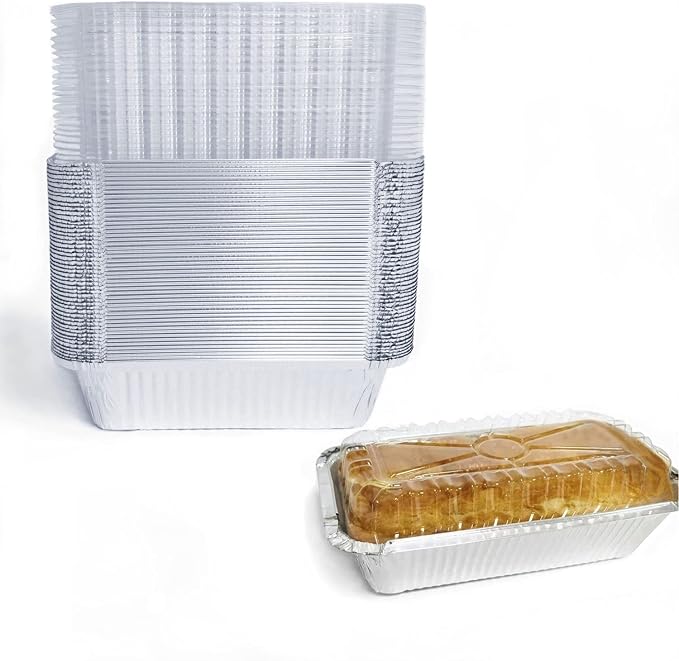 Disposable Loaf Pan with Lid for Baking - 1.5 Lb Disposable Bread Pans - Meatloaf Pans – 50 Aluminum Foil Pans and 50 Clear Lids - Perfect for Baking Cakes, Bread, Meatloaf… | 50 Pack, To-Go Loaf Tins with Clear Lid for Bakery Sales packaging, and Home...