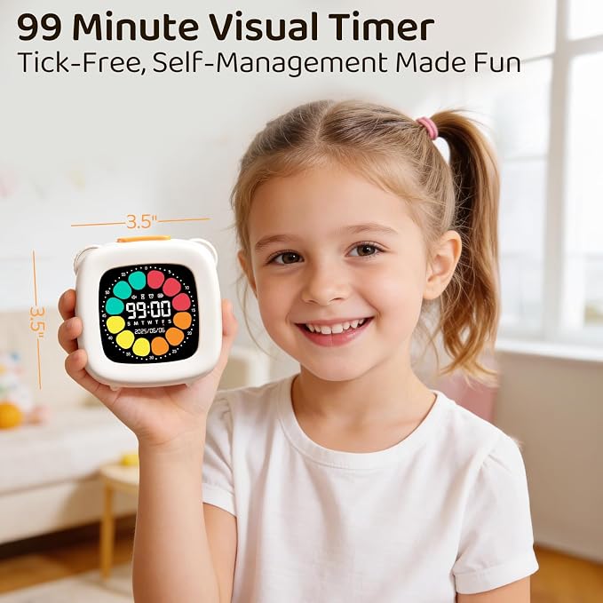 M&G Digital Timer for Kids, 99 Min Visual Timers with Alarm, Rechargeable Kitchen Timer Up to 10 Days, Office Scene Accurate Timing, 3 Sound Modes, Daily Use at Home Classroom