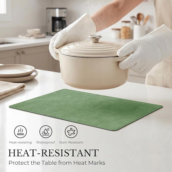 Romanstile Vinyl Placemats Set of 6, Reversible Faux Leather Heat Resistant Wipeable Table Mats, Waterproof Washable Non-Slip Table Placemats for Dining/Kitchen/Outdoor (Grey DarkGreen, 12" x 17")