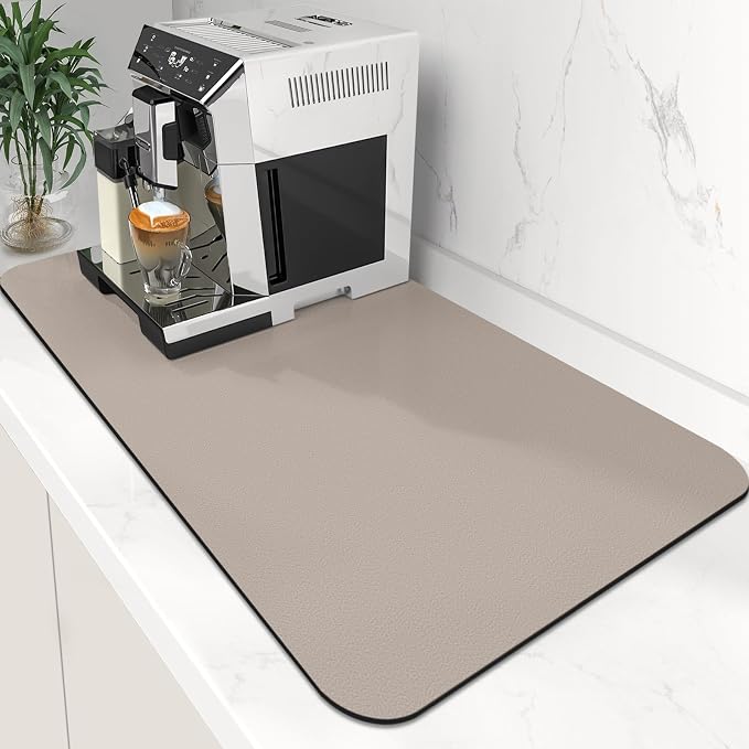 Coffee Mat Super Absorbent Dish Drying Mat Coffee Bar Mat 17"x 30", Khaki | Match with Coffee Machine Accessories Large Drying Mats for Kitchen Counter
