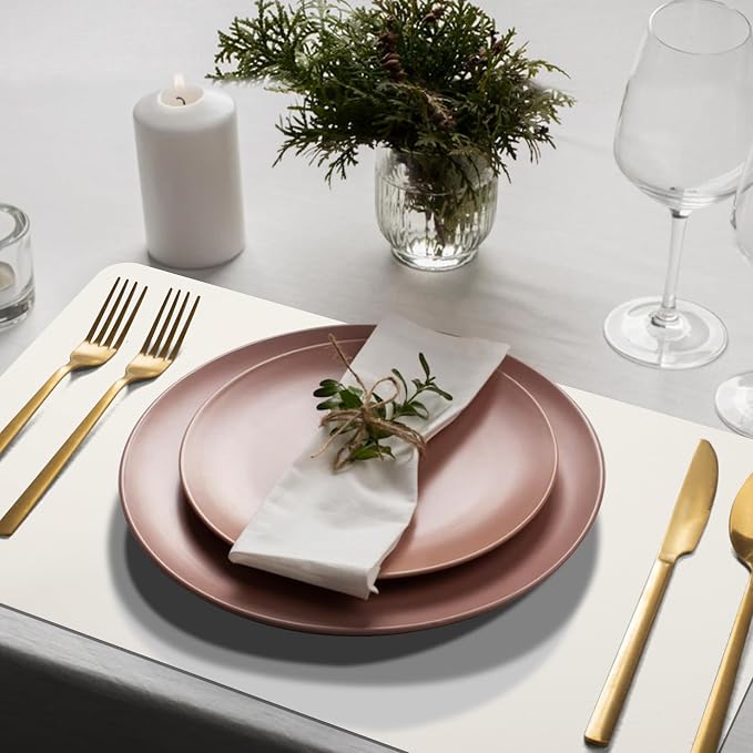 Maxpearl Faux Leather Placemats Set of 8, Easy to Clean, Ivory White | Waterproof - Heat Resistant - Non Slip - Wipe Clean Dining Table Place Mats, Suitable for Indoor & Outdoor Use, 17''×12''