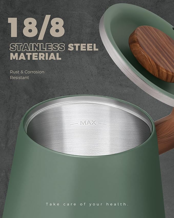 POLIVIAR Electric Gooseneck Kettle, 1350W Electric Tea Kettle Wood Pattern Handle, 34oz Pour Over Electric Kettle for Coffee & Tea, 18/8 Stainless Steel Inner, Temperature Control & Rapid Heating | 1350W, 34oz Pour Over Electric Tea Kettle for Coffee &...