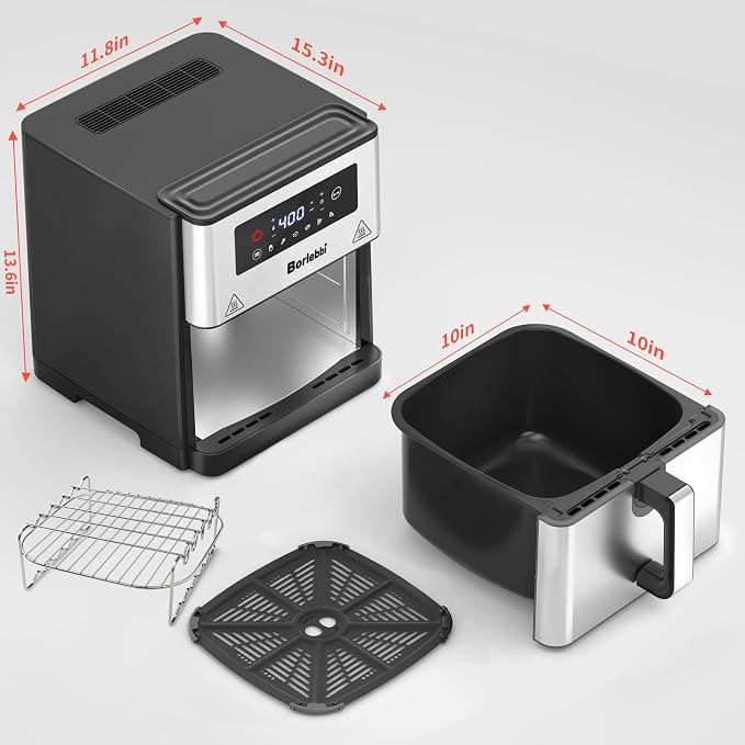 Air Fryer, 10 Quart Large Air Fryer with 6 Cooking Functions, 1700W | 10 Quart Capacity, 1700W Power, 6 Cooking Functions, 400°F Temp Controls in 5° Increments, Nonstick Dishwasher-Safe Parts