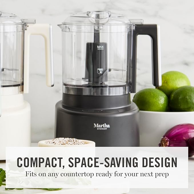 Martha Stewart 3 Cup Electric Vegetable Chopper & Mini Food Processor, Gray | 24oz BPA-Free Bowl, Stainless Steel Blades, Pour Spout, Dice, Puree, Mince, Chop Vegetables & Herbs, Dishwasher-Safe Parts